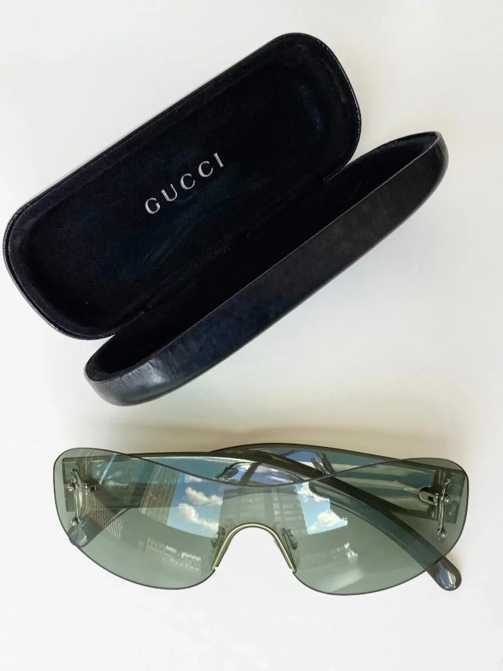 Vintage Gucci's Shield Sunglasses, green with case